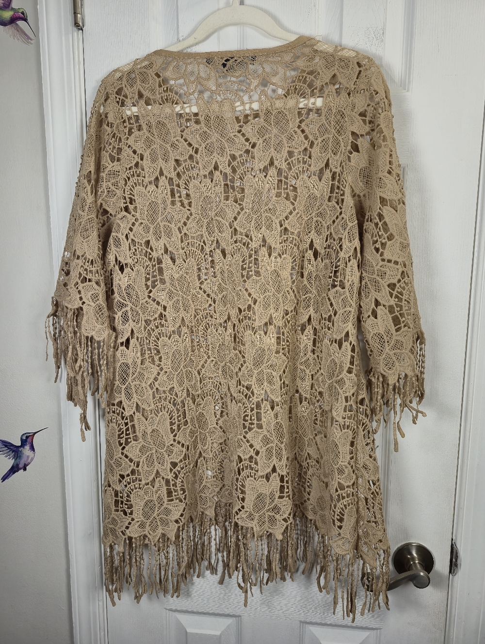Denim 24/7 12W Cream Lace Tunic Top/Dress Fringe Long Sleeve Boho Dress - Picture 5 of 7